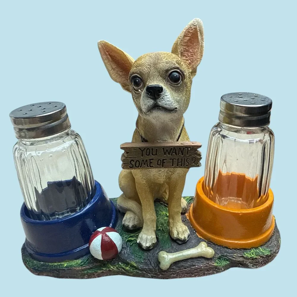 Chihuahua Dog Salt & Pepper Shaker Set “You Want Some of This?” Figurine